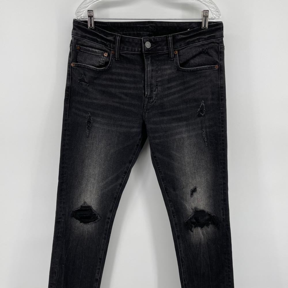 American Eagle Skinny Ne(x)t Level Flex Distressed Black Jeans Men's 34x34 - Picture 2 of 13